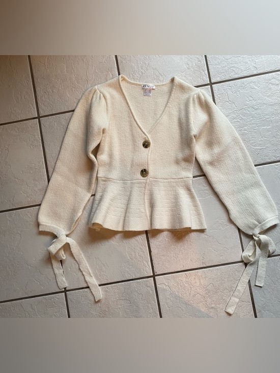 VENUS Sweaters - VENUS Cream Peplum Cardigan with Tie-Sleeves NWOT